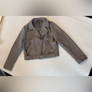 NWOT Primark Women's Gray Vegan Leather Jacket - Size 10